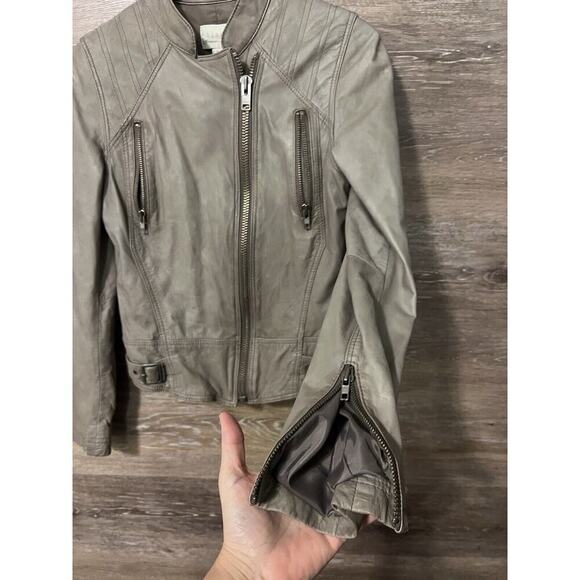 Hinge Gray Leather Full Zip Moto Jacket Small Short Grunge Fitted Biker - Picture 8 of 10